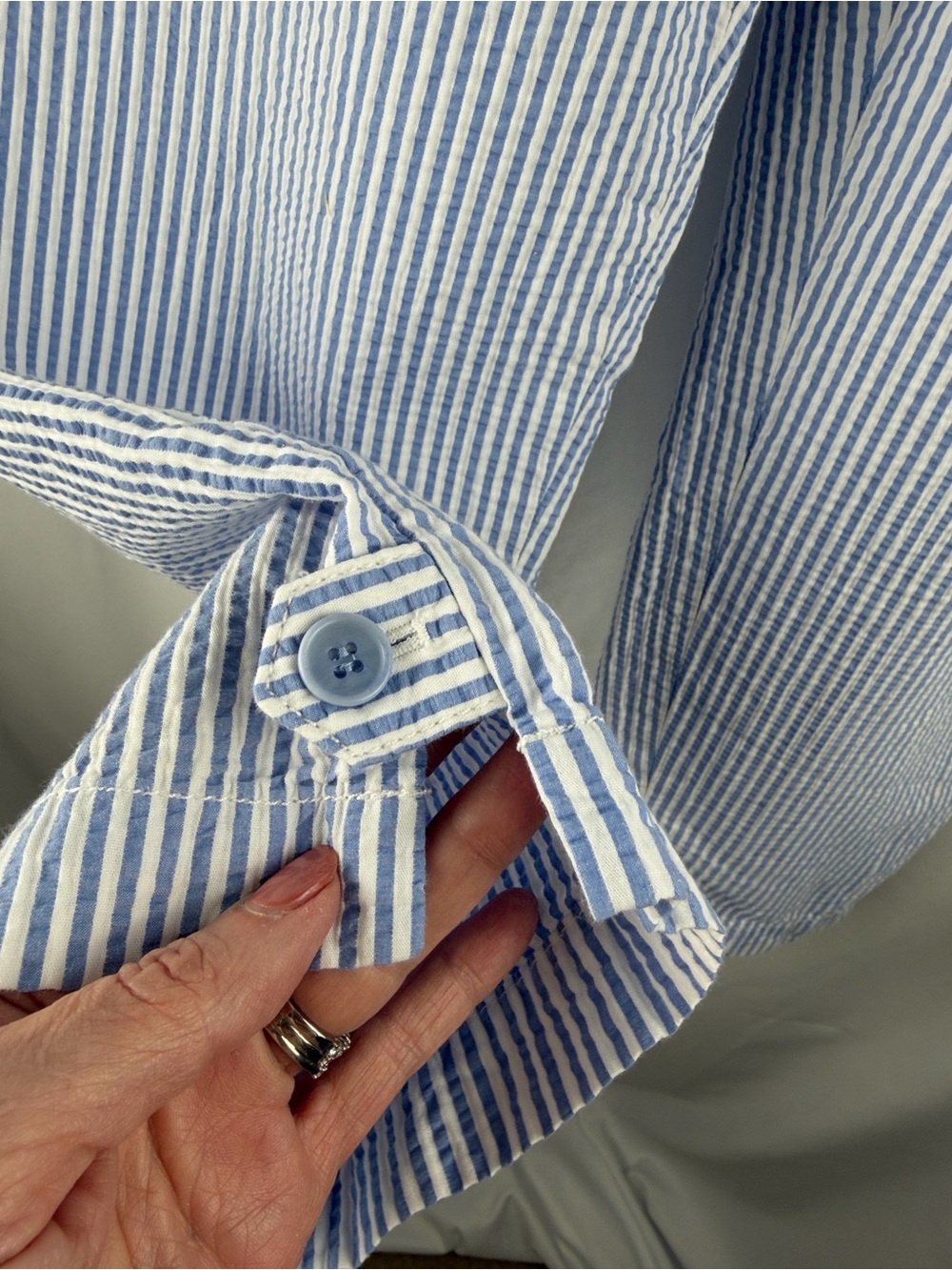 Talbots Light Blue & White Seersucker Cropped Pants - Picture 7 of 11